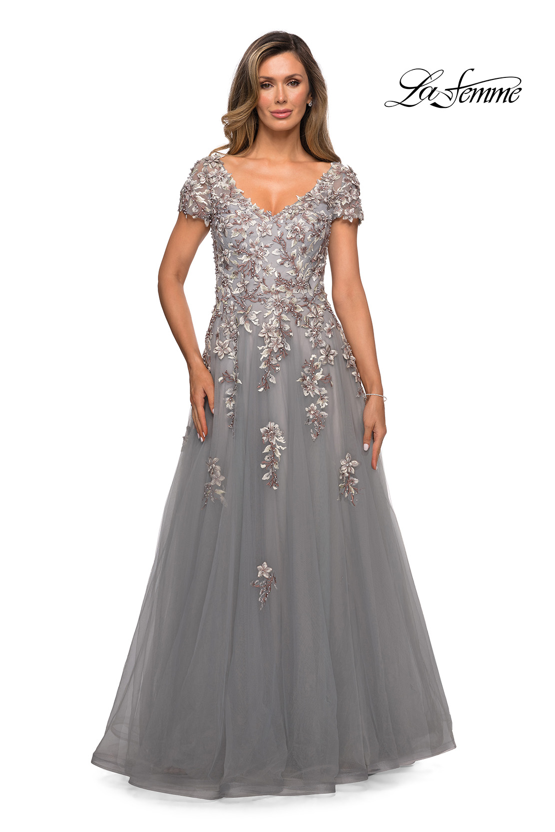 Gray Mother of the Bride Dress with Flowers Style 27968