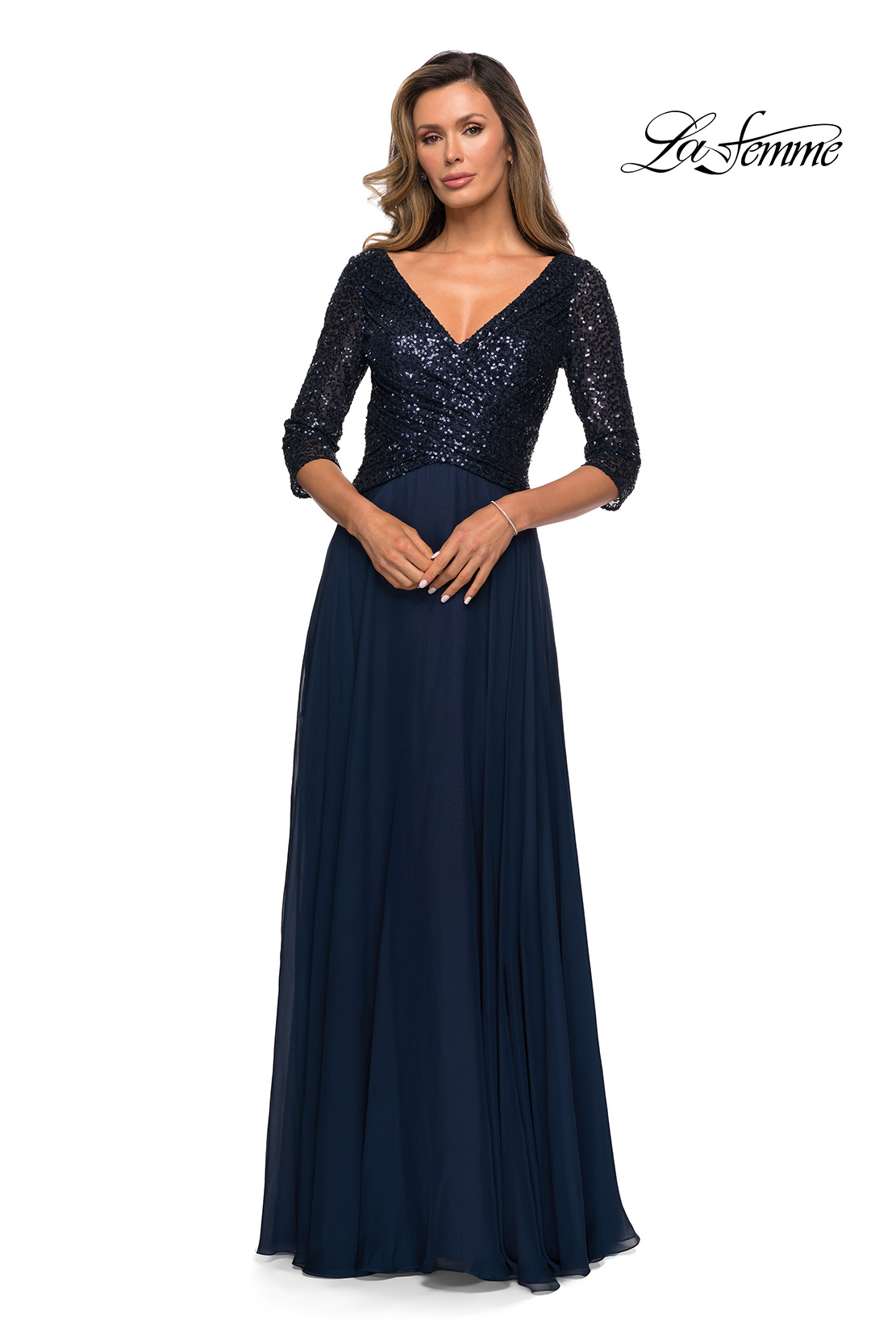 Navy Sequin and Chiffon Mother of the Bride Dress Style 27998