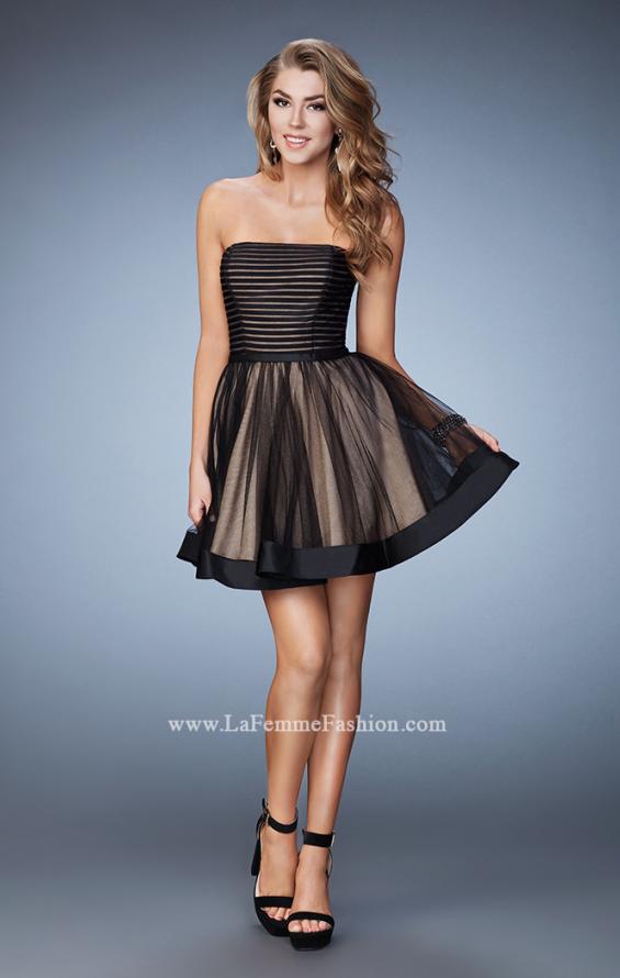 Picture of: Short Party Dress with Tulle Skirt and Satin Trim in Black, Style: 23354, Detail Picture 3
