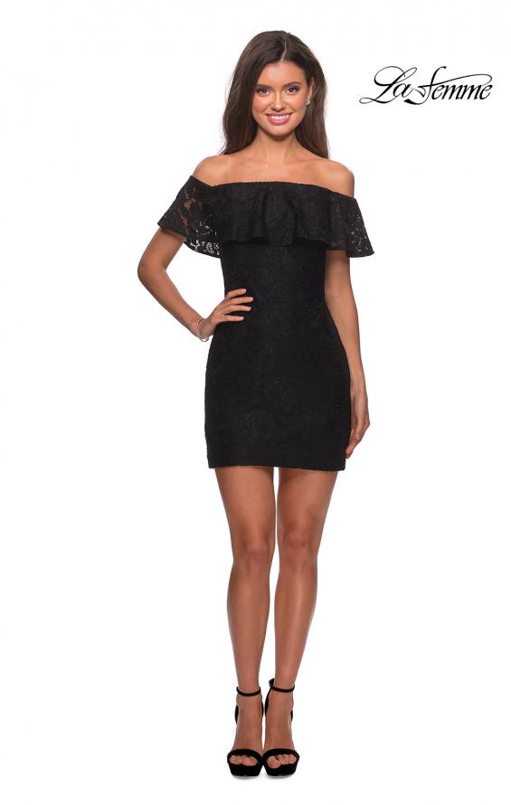 Picture of: Off The Shoulder Form Fitting Lace Party Dress in Black, Style: 28147, Detail Picture 5