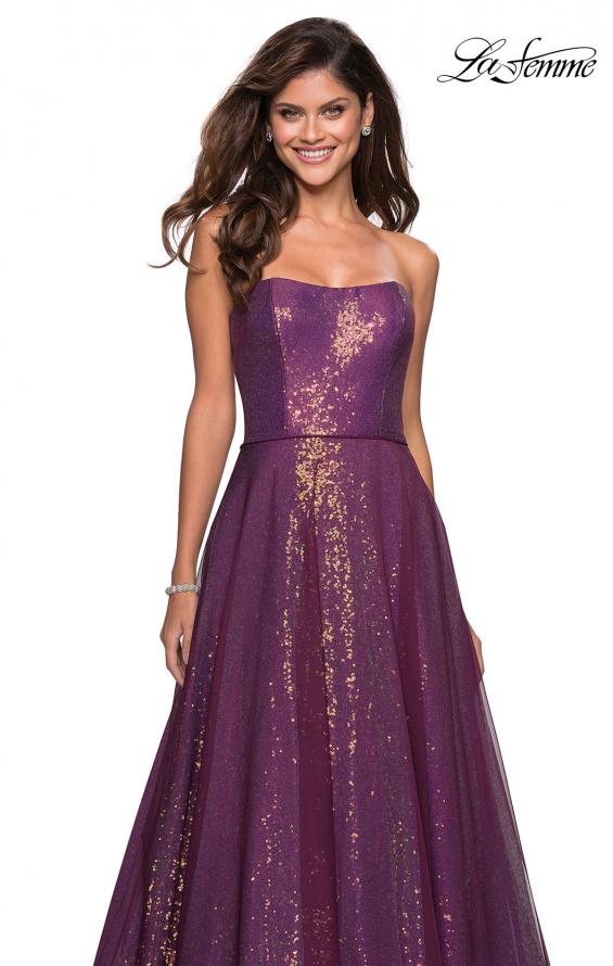 Picture of: A Line Fully sequin Strapless Prom Gown in Burgundy, Style: 27296, Main Picture