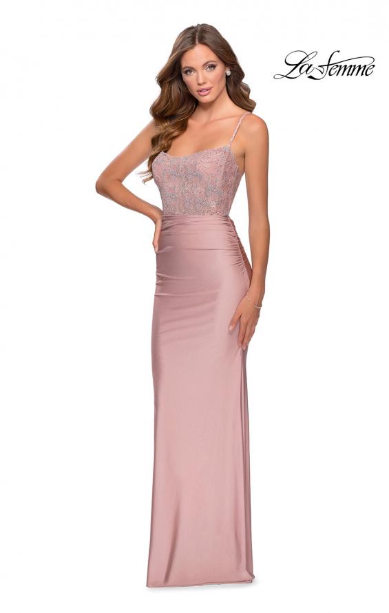 Picture of: Jersey Prom Dress with Lace Bodice and Rhinestones in Mauve, Style: 28558, Detail Picture 1