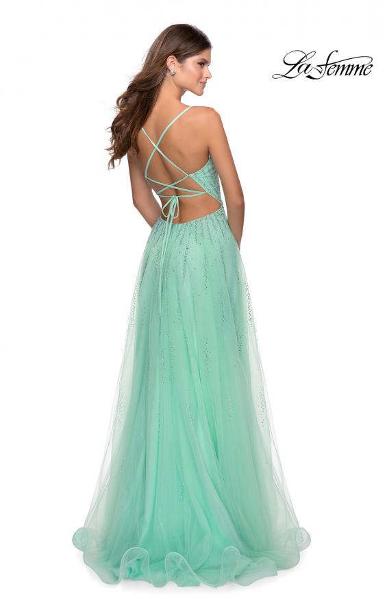 Picture of: Tulle Dress with Cascading Rhinestone Detail in Mint, Style: 28636, Back Picture