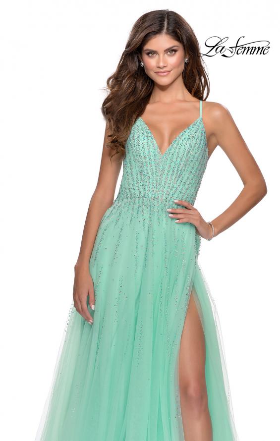 Picture of: Tulle Dress with Cascading Rhinestone Detail in Mint, Style: 28636, Detail Picture 3
