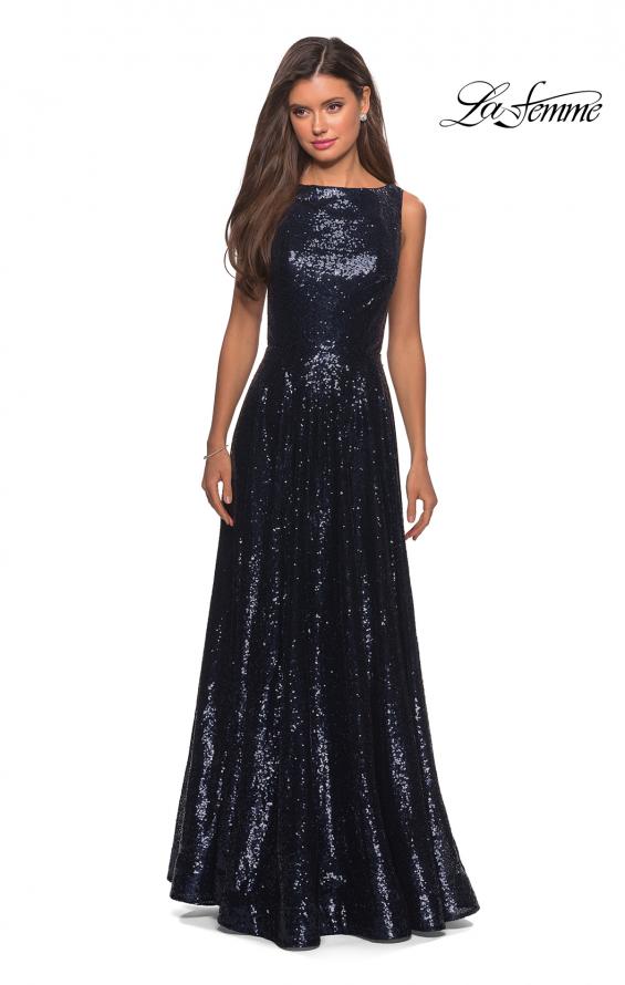 Picture of: Fully sequin A Line Gown with Illusion Sides in Navy, Style: 27061, Detail Picture 3