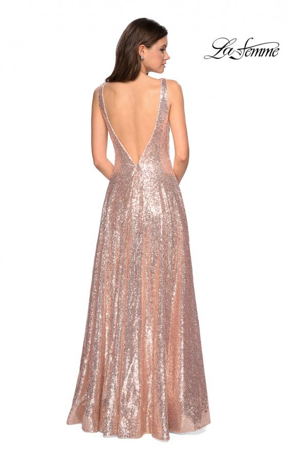 Picture of: Fully sequin A Line Gown with Illusion Sides in Rose Gold, Style: 27061, Back Picture
