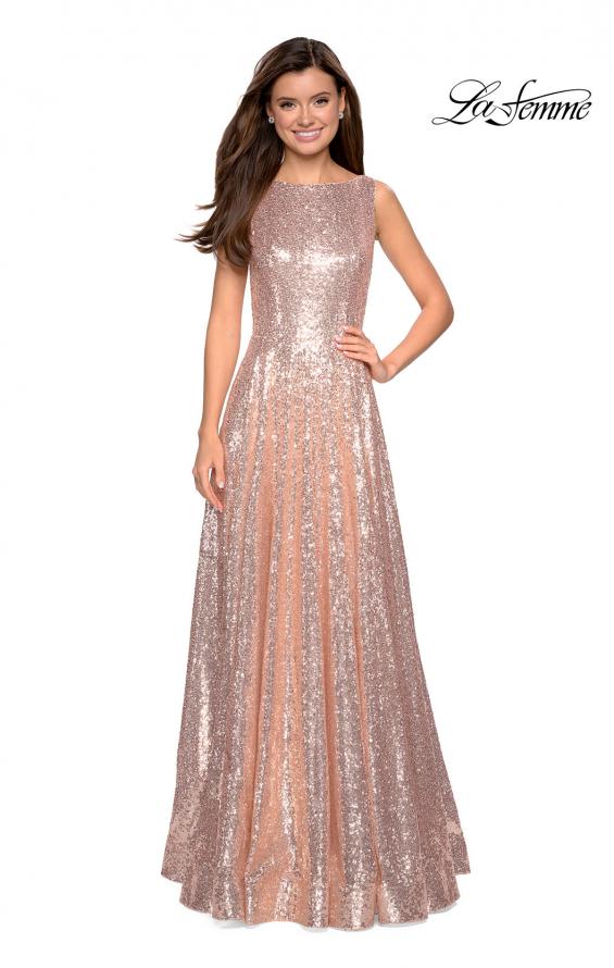 Picture of: Fully sequin A Line Gown with Illusion Sides in Rose Gold, Style: 27061, Detail Picture 1