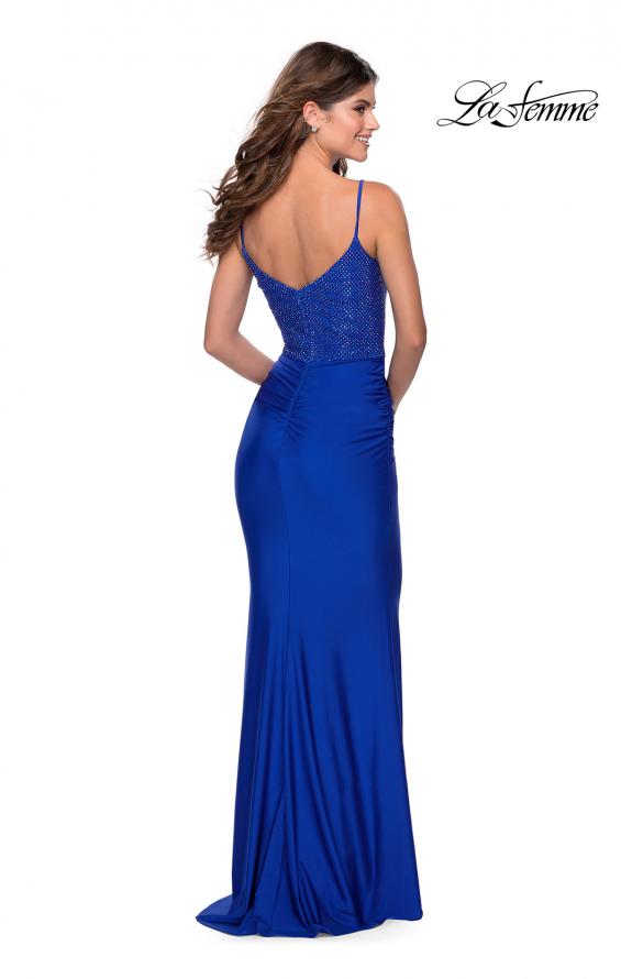 Picture of: Jersey Prom Dress with Rhinestone Net Bodice in Royal Blue, Style: 28734, Detail Picture 2