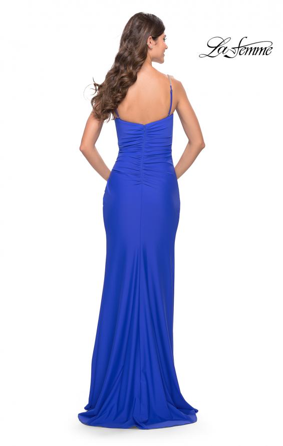 Picture of: Long Ruched Jersey Gown with V Neckline in Royal Blue, Style: 31107, Detail Picture 6