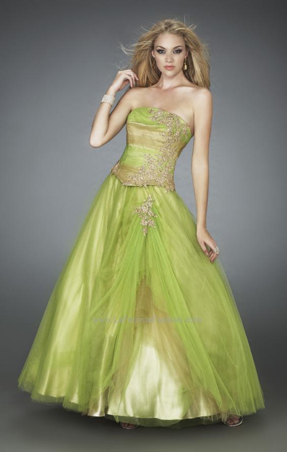 Picture of: Multi Toned Long Prom Dress with Lace Appliques in Green, Style: 11788, Main Picture