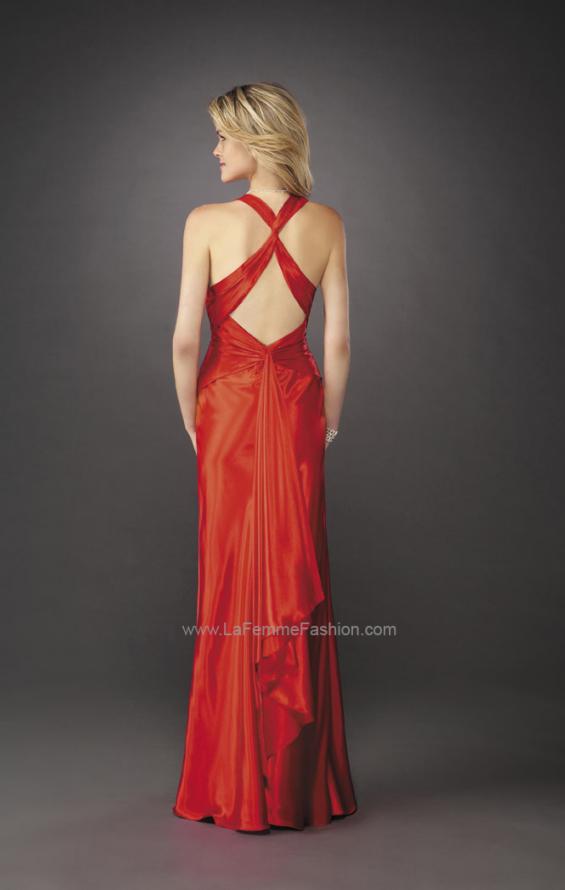 Picture of: Long Satin Prom Gown with V Neck and X Back in Red, Style: 12298, Back Picture