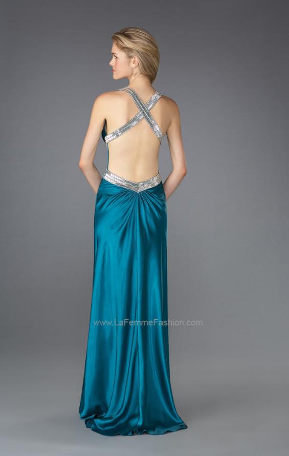 Picture of: Long Pleated Prom Dress with Criss Cross Waistband in Blue, Style: 13277, Back Picture