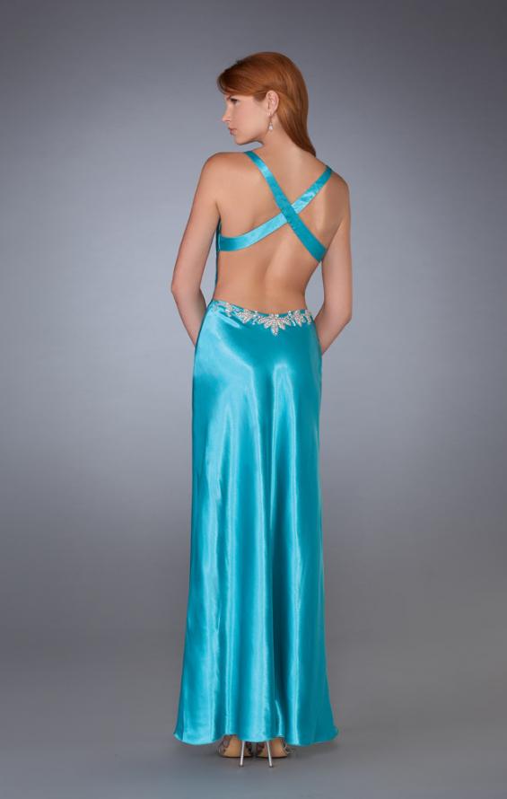 Picture of: V Neck Prom Gown with Beaded Neckline and Low Back in Blue, Style: 13417, Back Picture