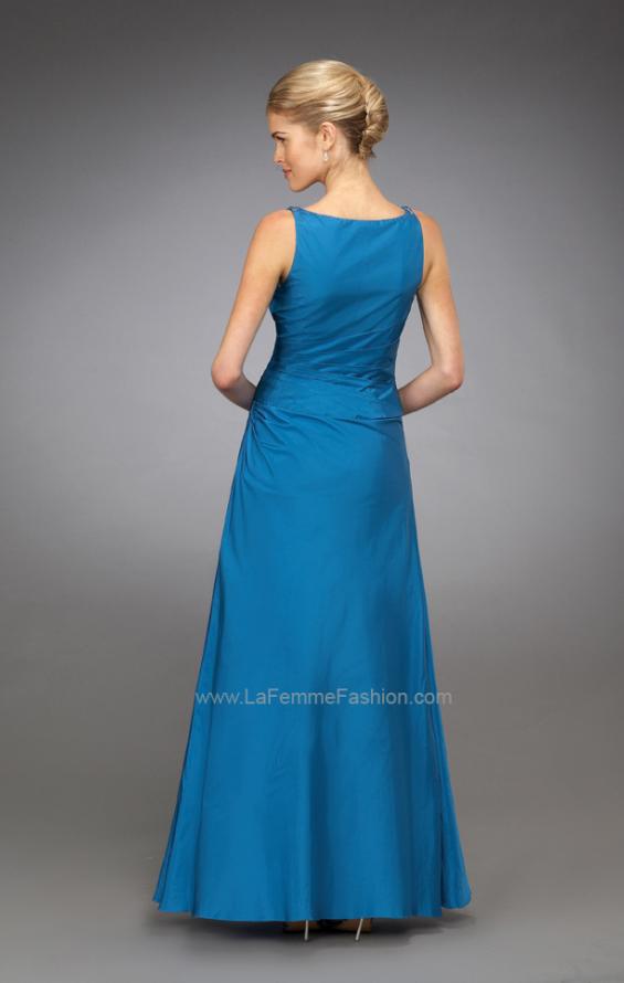 Picture of: Long Dress with Ruched Bodice and Embellished Straps in Blue, Style: 13673, Back Picture