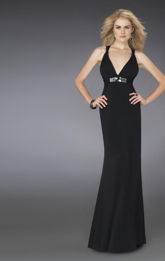 Picture of: Long Prom Gown with Criss Cross Back and Belt in Black, Style: 14180, Main Picture