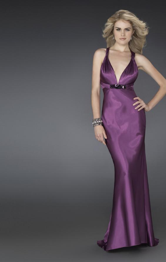 Picture of: Low V Neck Prom Dress with Beaded Accents in Purple, Style: 14181, Main Picture
