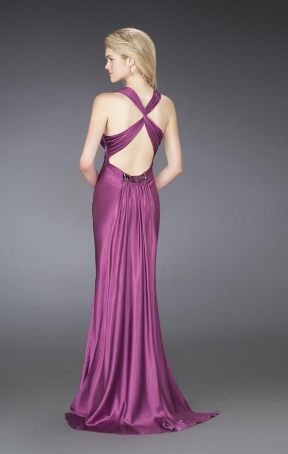 Picture of: Low V Neck Prom Dress with Beaded Accents in Purple, Style: 14181, Back Picture