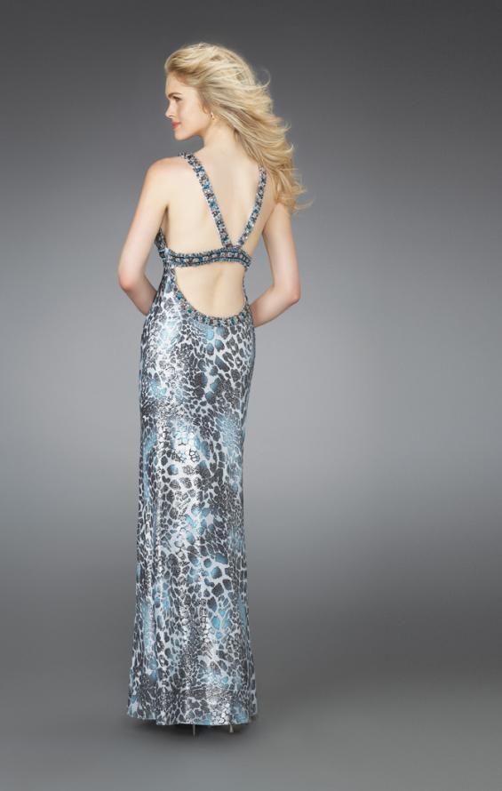 Picture of: Printed Scoop Neck Prom Dress with Open Crossed Back in Multi, Style: 14185, Back Picture