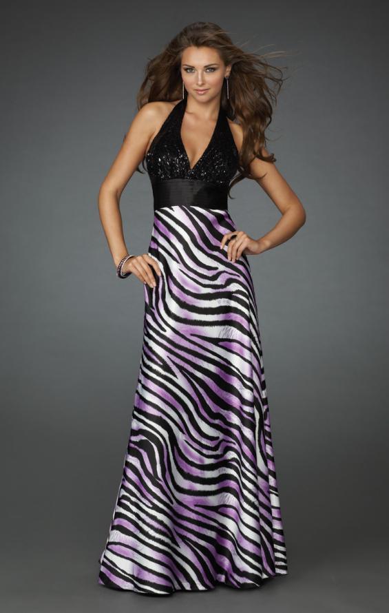 Picture of: Long Halter Prom Dress with Printed Skirt and Beading in Multi, Style: 14257, Main Picture