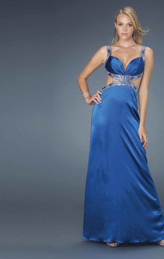 Picture of: Prom Dress with Sweetheart Neck, Belt, and Cut Outs in Blue, Style: 14572, Main Picture