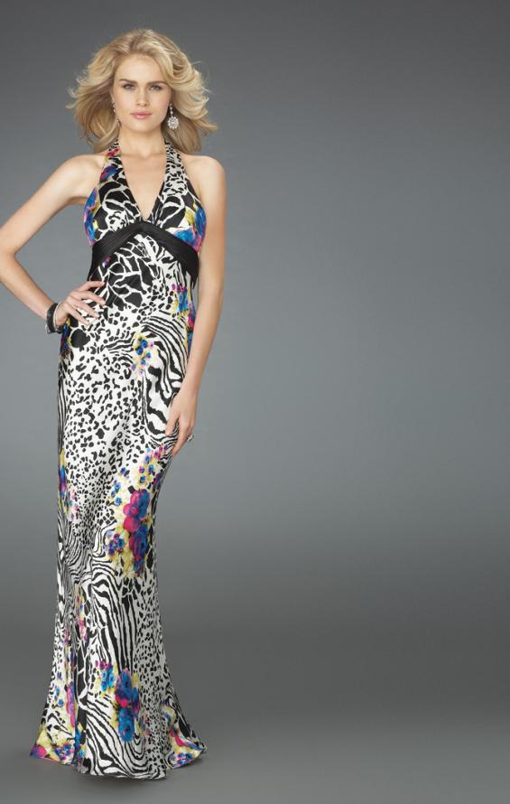 Picture of: Long Printed Halter Prom Dress with Train in Multi, Style: 14587, Main Picture
