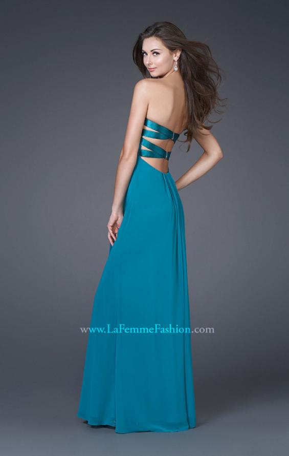 Picture of: Strapless Prom Gown with Satin Bust and Chiffon Skirt in Blue, Style: 14589, Back Picture