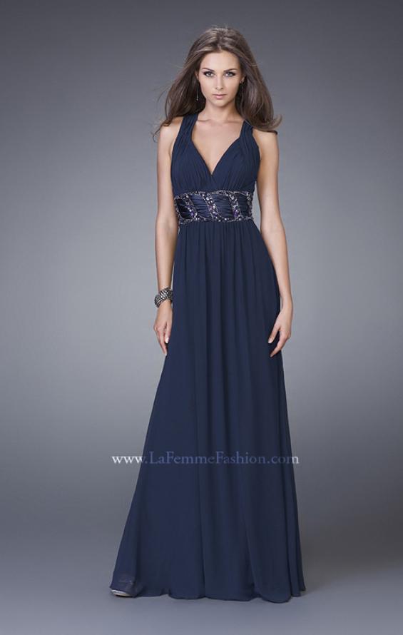 Picture of: Halter Prom Gown with Gathered Waist and X Back in Navy, Style: 15064, Main Picture