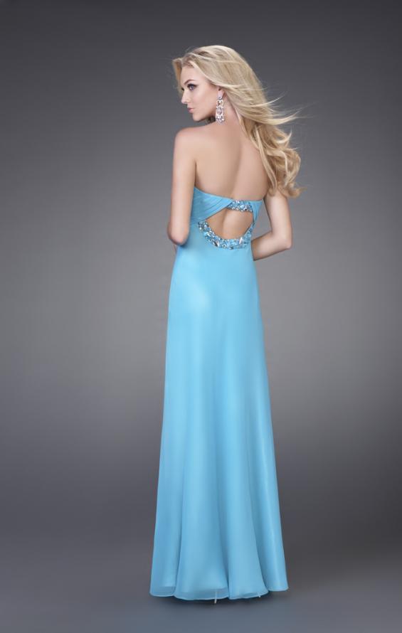 Picture of: Strapless Prom Gown with Cluster Beading and Cut Outs in Aqua, Style: 15081, Back Picture