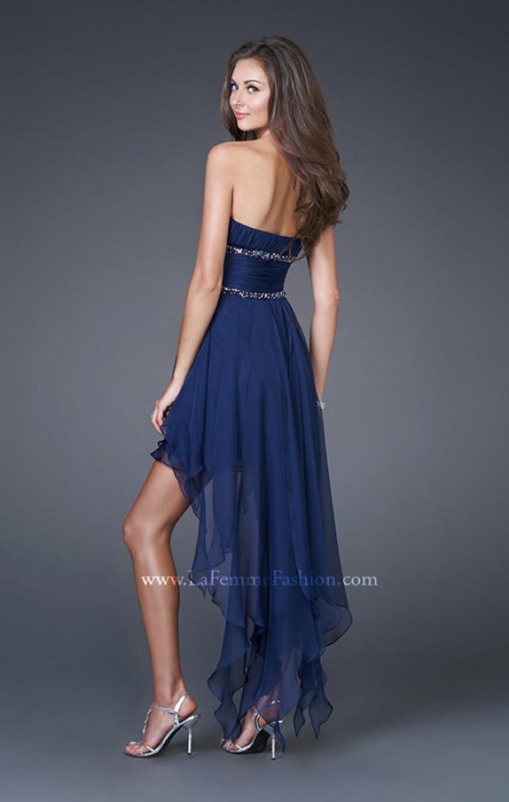 Picture of: High Low Prom Dress with Corset Bodice and Beading in Navy, Style: 15087, Back Picture
