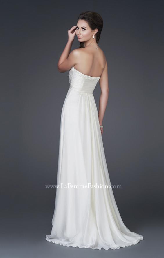 Picture of: Silk Gown with Ruched Bodice and Optional Slit in White, Style: 15100, Back Picture