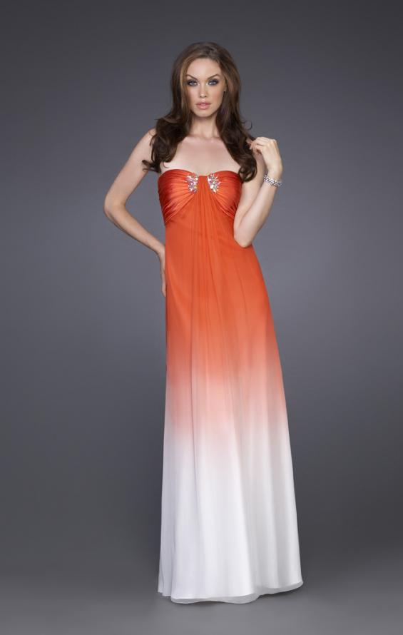 Picture of: Long Ombre A-line Strapless Dress with Cluster Beading in Orange, Style: 15144, Main Picture