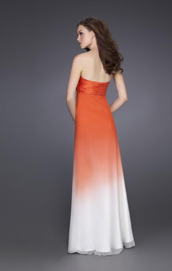 Picture of: Long Ombre A-line Strapless Dress with Cluster Beading in Orange, Style: 15144, Back Picture