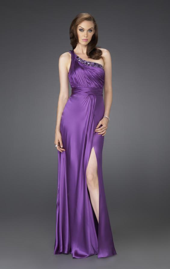 Picture of: One Shoulder Gown with Beading and Pleated Bodice in Purple, Style: 15158, Main Picture