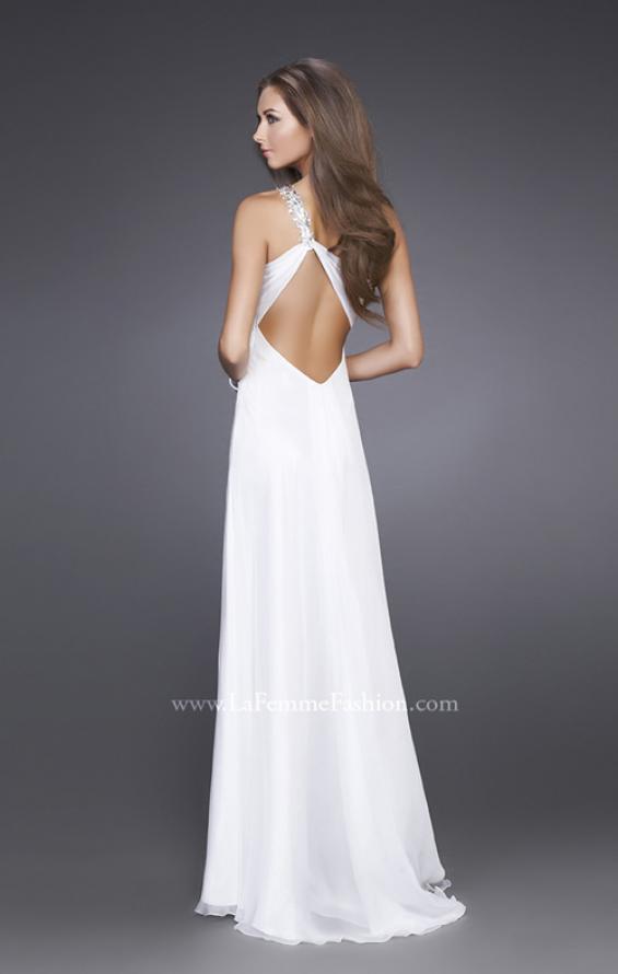 Picture of: Ruched Bust Gown with Floral Strap and Slit in White, Style: 15361, Back Picture