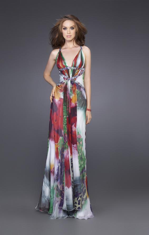 Picture of: Floral Print Dress with Beaded Straps and Open Back in Multi, Style: 15689, Main Picture