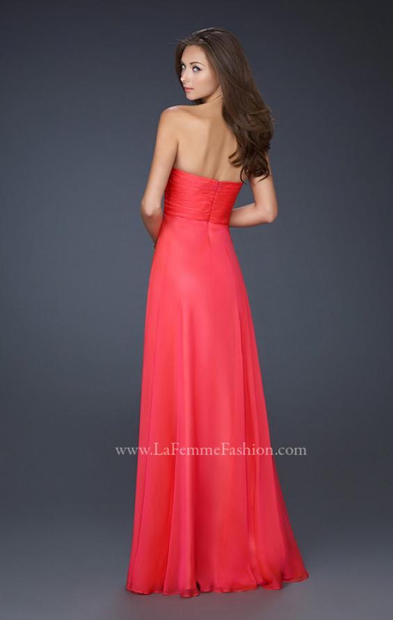 Picture of: Strapless Chiffon Dress with Crystal Broach and Ruching in Red, Style: 15720, Detail Picture 3