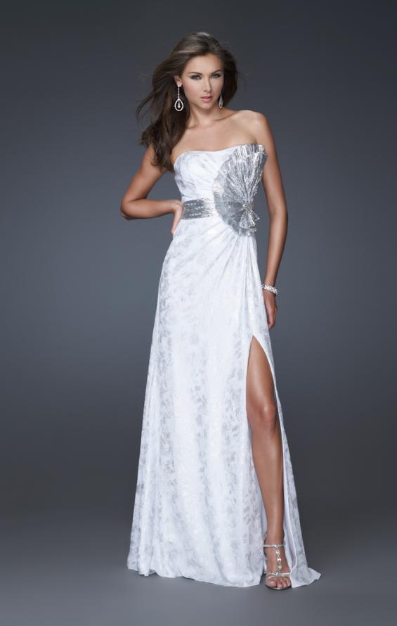 Picture of: Long Chiffon Prom Dress with Empire Waist and Slit in White, Style: 16026, Main Picture