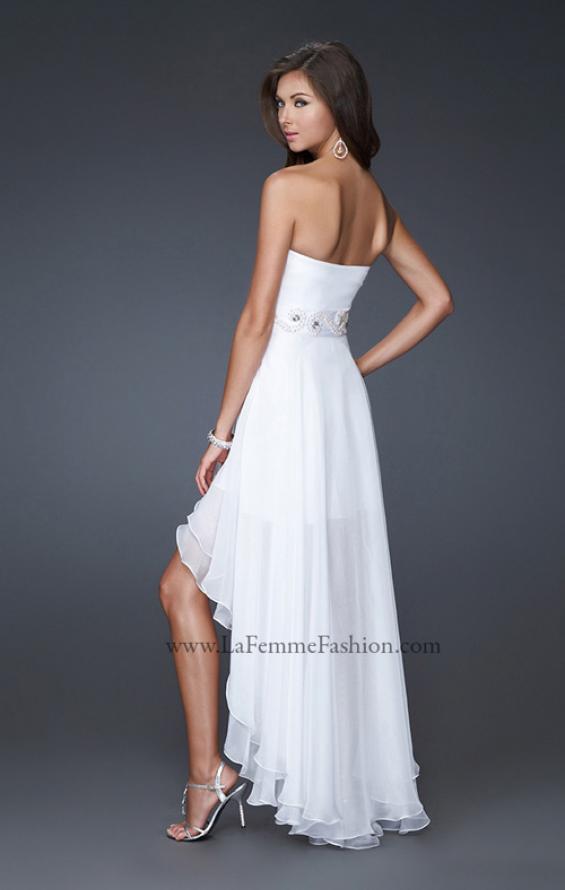 Picture of: Strapless High Low Gown with Beaded Waistline in White, Style: 16037, Back Picture
