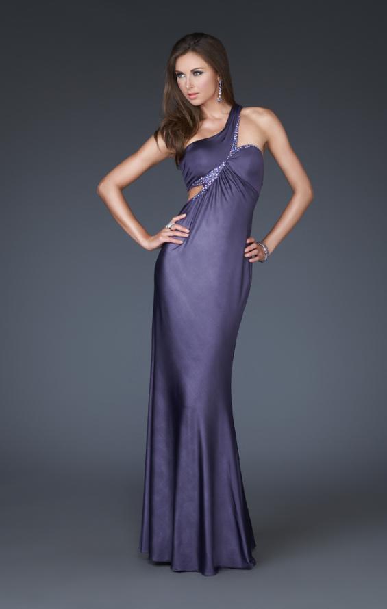 Picture of: One Shoulder Side Cut Out Prom Dress with Beading in Purple, Style: 16072, Main Picture
