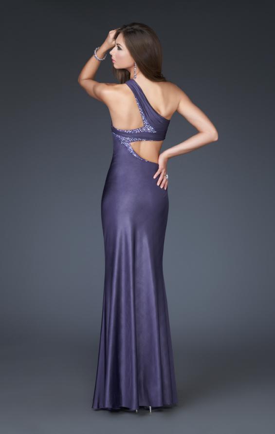 Picture of: One Shoulder Side Cut Out Prom Dress with Beading in Purple, Style: 16072, Back Picture