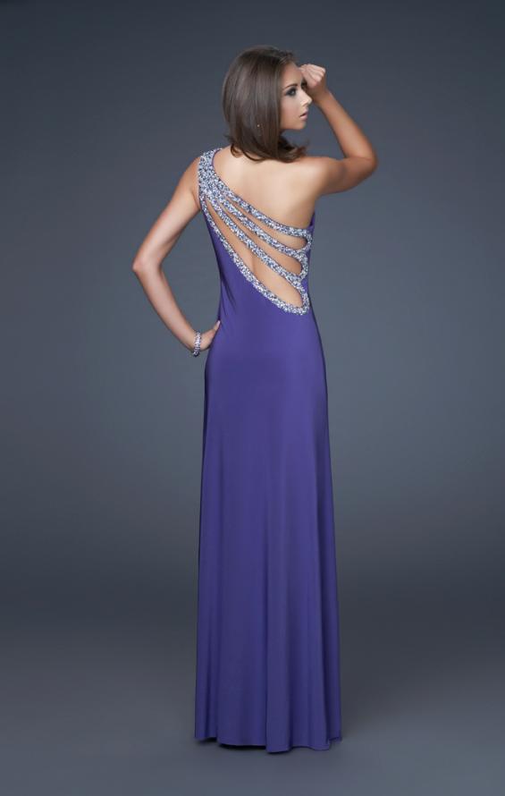 Picture of: One Shoulder Jersey Prom Gown with Beaded Straps in Purple, Style: 16101, Main Picture