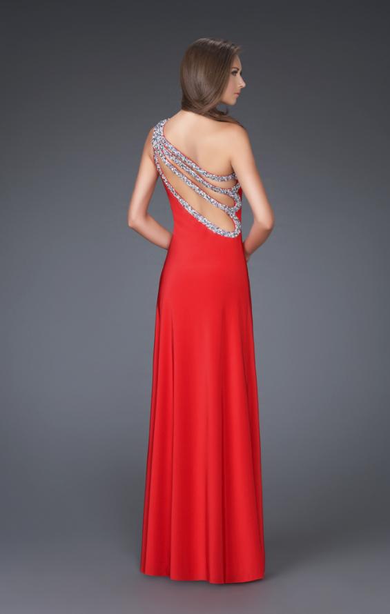 Picture of: One Shoulder Jersey Prom Gown with Beaded Strapsin Red, Style: 16101, Back Picture