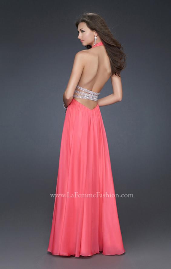 Picture of: Chiffon Halter Gown with Fitted Bodice and A-line Skirt in Hot Pink, Style: 16123, Back Picture