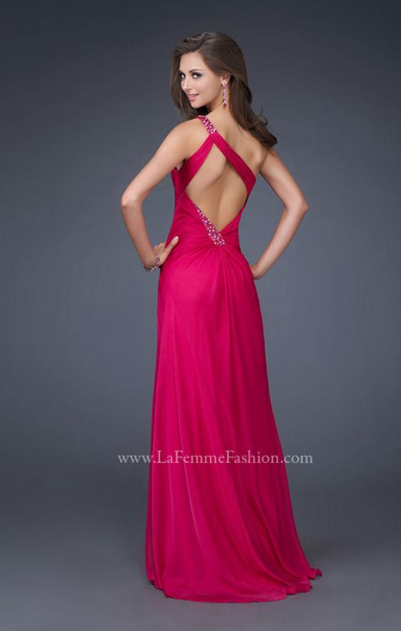 Picture of: One Shoulder Chiffon Gown with Beading and Gatherings in Fuchsia, Style: 16206, Back Picture