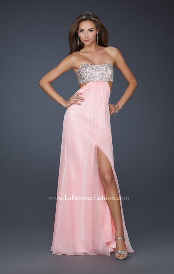 Picture of: Strapless Chiffon Gown with Beaded Bodice in Peach, Style: 16291, Detail Picture 1