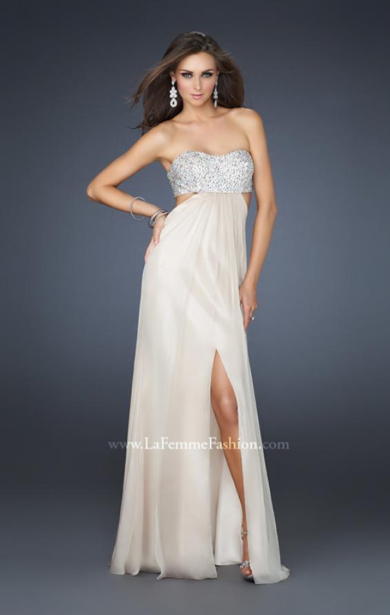 Picture of: Strapless Chiffon Gown with Beaded Bodice in Nude, Style: 16291, Detail Picture 4