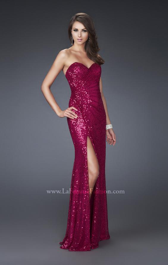 Picture of: Sweetheart Neckline Prom Gown with Gathers and a Slit in Red, Style: 16546, Detail Picture 1