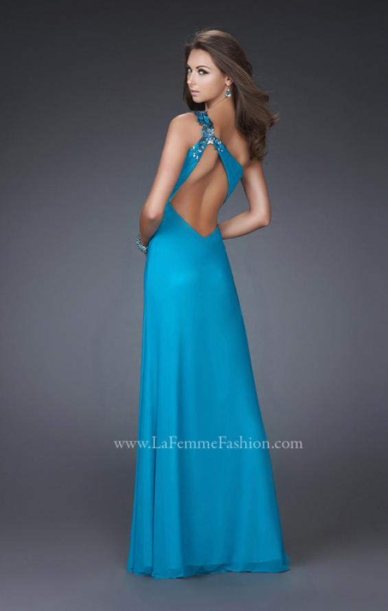 Picture of: One Shoulder Net Prom Gown with Intricate Design in Aqua, Style: 16687, Back Picture