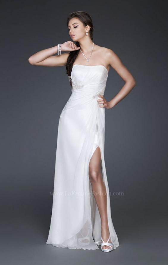 Picture of: Simple Silk Prom Dress with Beaded Waist and Front Slit in White, Style: 16769, Main Picture