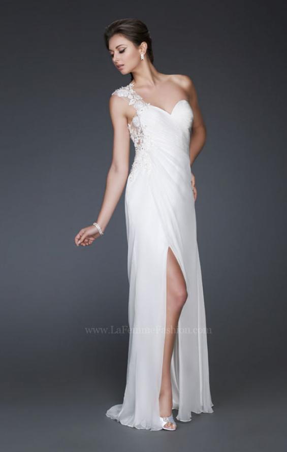 Picture of: Long One Shoulder Prom Dress with Pleated Bodice in White, Style: 16771, Detail Picture 1